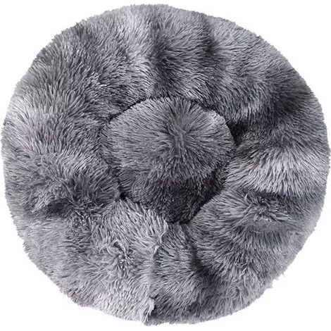 Lit pour Chat, Coussin Fluffy, Doux Lavable pour Chats Chiens (Tie-dye gris foncé, 60 cm), Ensoleillé (1/5)