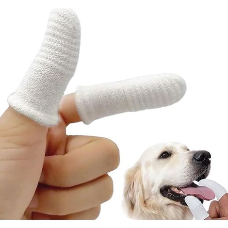 Brosses à dents pour chiens - 6 x 2,2 cm - Blanches - Coton et nylon - Brosses à dents pour animaux - Brosses à dents réutilisables pour les doigts (1/5)