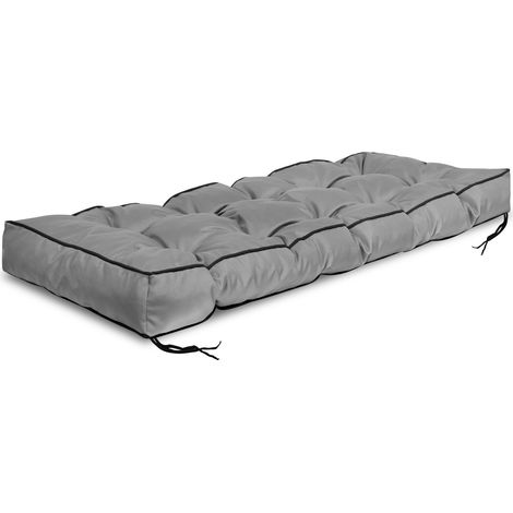 Cuscino da giardino 120x40 cm con bordo alto per panca in pallet, impermeabile, grigio