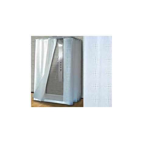 Tenda Per Doccia In Peva "Sfera" Fondo Trasparente Con Decori Bianchi - cm.120x200h.