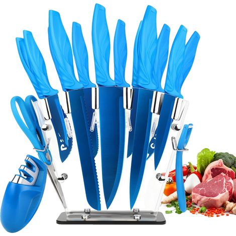 Juego de cuchillos de cocina, herramientas esenciales para chefs, diseño que ahorra espacio, azul. (1/2)