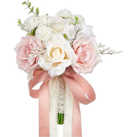 Bouquet de roses artificielles – bouquet de mariée romantique – fleurs décoratives pour mariage, librairie, café et DIY (Rose) (1/5)