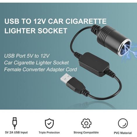 Convertisseur USB A Mâle vers Prise Allume-Cigare Femelle - 5 V vers 12 V - 35 cm - Pour Caméra DVR et Accessoires Auto (1/5)