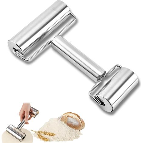 Teigrolle mit 2 Rollen, kleine und mittlere Teigrolle, Teigrolle aus Edelstahl für Pizza, Fondant, Kuchen, Knödel, Nudeln und Kekse