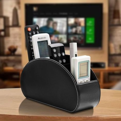 Schreibtisch-Aufbewahrungsbox aus PU-Leder für Fernbedienung, Handy, TV-Ständer, Kosmetikartikel, Bürste, 5 Fächer (1/4)