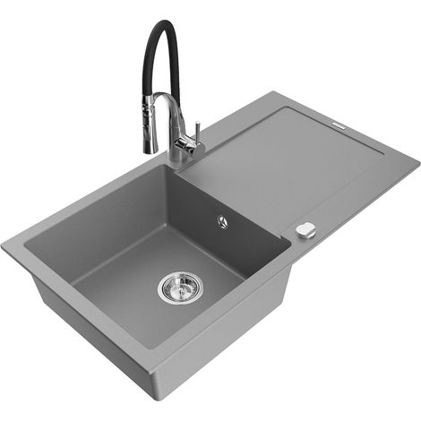 Mexen Leo lavello da cucina in granito 1-vasca con sgocciolatoio e miscelatore Aster, grigio - 6501-71-73450-07 (1/5)