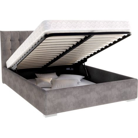 Lit coffre LUCERNO 140 x 200 cm avec sommier à lattes relevable Gris Foncé (1/5)