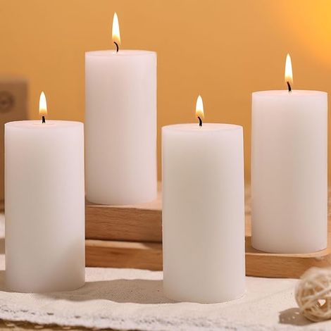 Bougies Piliers Blanches non Parfumées - 5 x 10 cm - 30h - Paraffine - Mèche Coton - Décoration Mariage, Église, Maison, Fêtes (1/5)