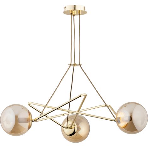 Suspension moderne laiton, globes ambre, 3xE14 Tristan (1/3)