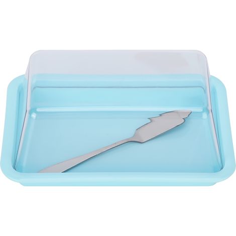 Boîte à beurre rectangulaire avec couvercle, boîte de rangement portable pour beurre, idéale pour la cuisine (bleue). (1/5)