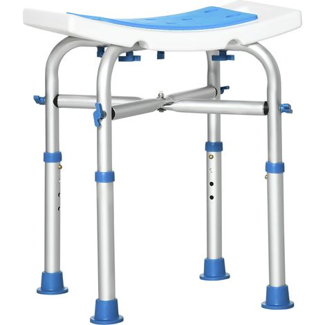 Sgabello per Doccia Bagno 42,5x27x44-51,5 cm Piedini Antiscivolo a Ventosa in Alluminio Blu e Bianco (1/5)