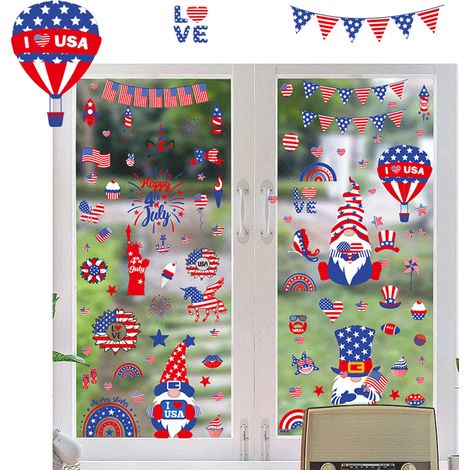 feuilles d'autocollants statiques pour fenêtre, drapeau américain patriotique en PVC, pour le 4 juillet. Autocollants double face pour la fête de l'indépendance. (1/5)