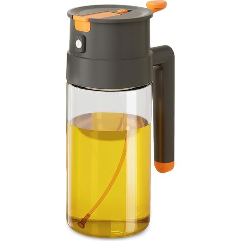 Pulvérisateur d'huile d'olive 2 en 1 en verre de qualité alimentaire pour salade, friture, barbecue - 650 ml - Gris foncé (1/5)