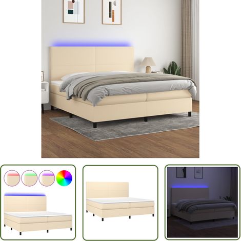 Sommier tapissier et matelas et LED Sommier pour Adulte et Enfant Lit adulte Crème 200x200 cm Tissu XRKJY5336882 (1/5)