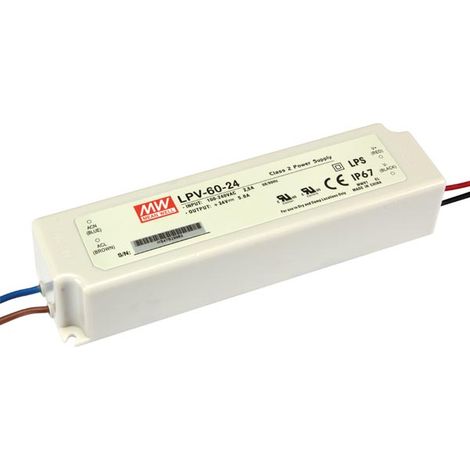 Alimentation à découpage Mean well LPV-60-24 LED 60 W 24 V 2,5 A 90-264 V CA 127-370 V CC IP67