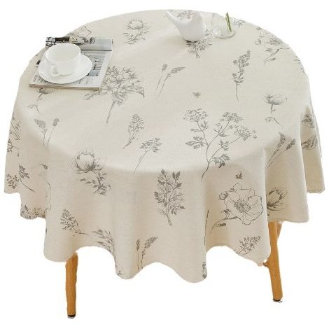 Runde beige Tischdecke 150 cm, Tischdecke aus Baumwolle und Leinen für Esstisch, Wohnzimmer, Picknick (1/4)