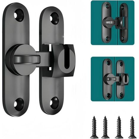 Verrous Porte Coulissante,Verrou Serrure de Porte avec 4 Vis,Loquet de Porte à Angle Droit 90/180 Degrés pour Portes,Fenêtres,Portes D'armoires Coulissantes(Noir) (1/4)