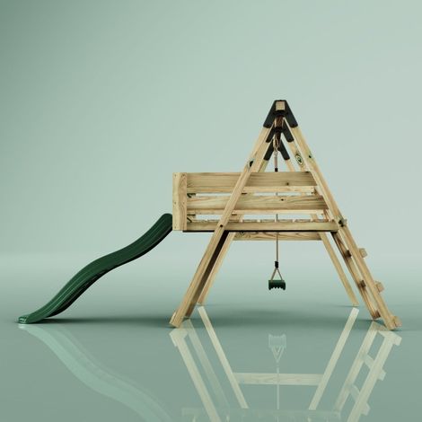 Rebo Glide Wooden Single Swing, 6ft Slide and Swing Seat � Orchid Green Baby
