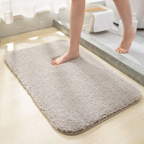 Tapis de bain antidérapant en microfibre, tapis de toilette, tapis absorbant antidérapant pour salle de bain, 60 x 40 cm, gris (1/3)
