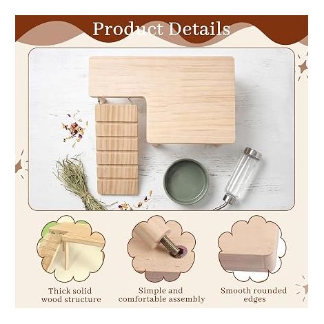 Plateforme en Bois pour Hamster 28x17x13,5cm, Accessoire pour Cage, Adapté aux Hérissons et Rongeurs (1/4)