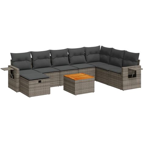Set de sofás de jardín con cojines 9 pzas ratán sintético gris vidaXL (1/5)