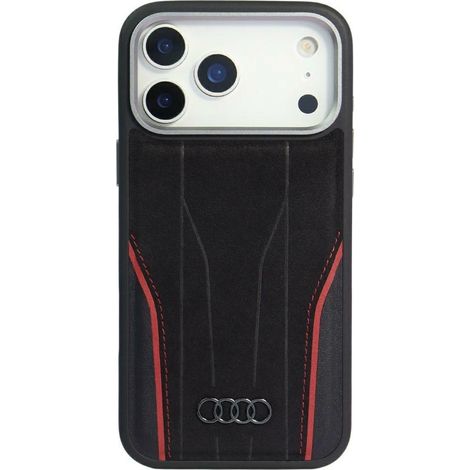 Audi R8 Echtleder MagSafe Hülle für iPhone 17 Pro – Schwarz und Rot (1/5)