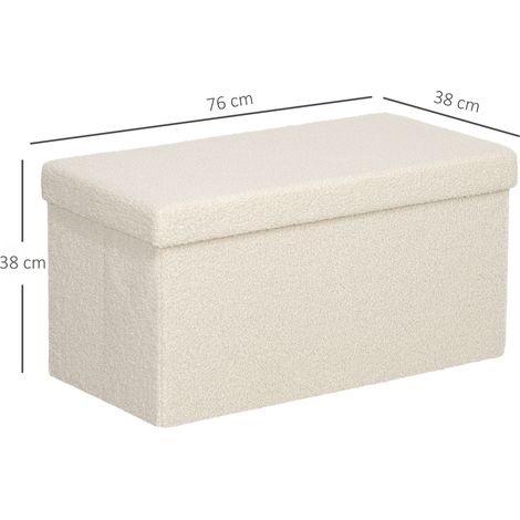 Banc de rangement pliable, banquette rembourrée en velours aspect, coffre à chaussures pour entrée, chambre et salon, dimensions 76 x 38 x 38 cm, blanc crème. (1/5)