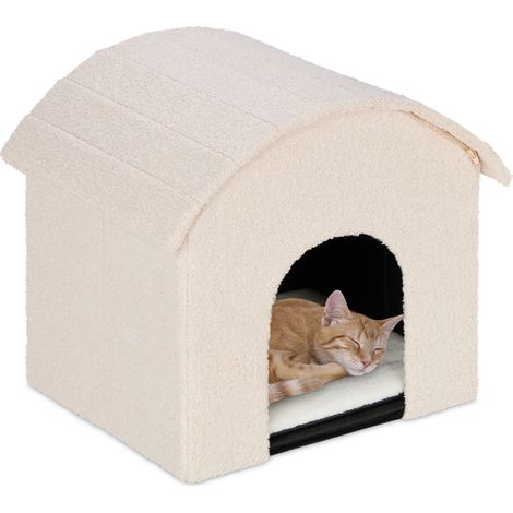 Niche pour Chat, Pliable et Moelleux, Lieu de Refuge, Surface à griffer, H x L x P : 44 x 48 x 41 cm, Beige (1/5)