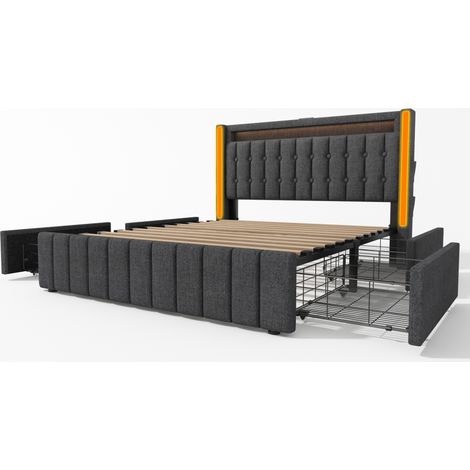 Letto 140 x 200 cm con cassetti, LED, USB-C e rete a doghe grigio MODENUIT (1/5)