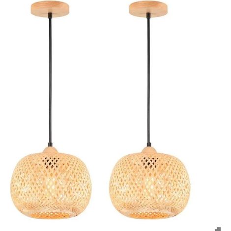 2pcs Rétro Suspension Luminaire Industrielle - Bambou - Ø25CM (1/5)