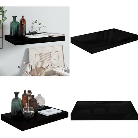 Schweberegal Hochglanz-Schwarz 40x23x3,8 cm MDF - Schweberegal - Wandregal - Schwarz - Regal - Wohnraumdeko - Home & Living (1/5)
