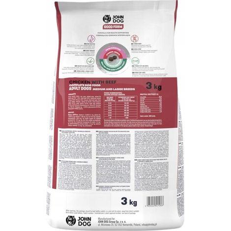 Croquettes pour chien JOHN DOG GOOD FORM POULET BOEUF 3 kg (1/3)