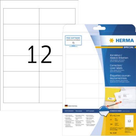 Herma 4228 Etichetta per correzione 97 x 42.3 mm Carta, opaca Bianco 300 pz. A tenuta permanente Stampante laser, Fotoc (1/5)