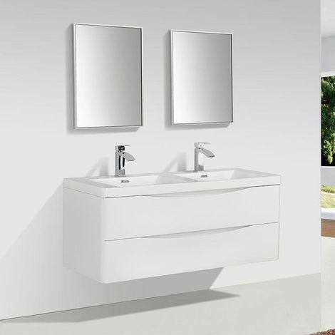 Mobile bagno doppio lavabo design PIACENZA larghezza 120 cm - laccato bianco (1/5)