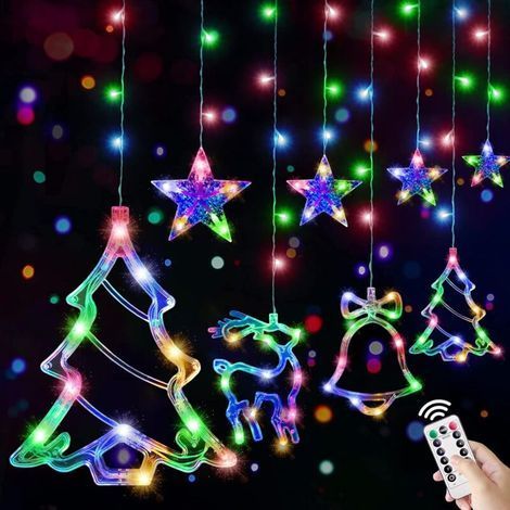 Rideau Lumineux de Noël. Rideau Lumineux 138 LEDs. 3.3M Guirlande Lumineuse Noël Étoile Renne Sapin Intérieur Extérieur 8 Modes Rideau Lumineux USB Guirlande Lumineuse Fenêtre Noël Décoration (1/5)