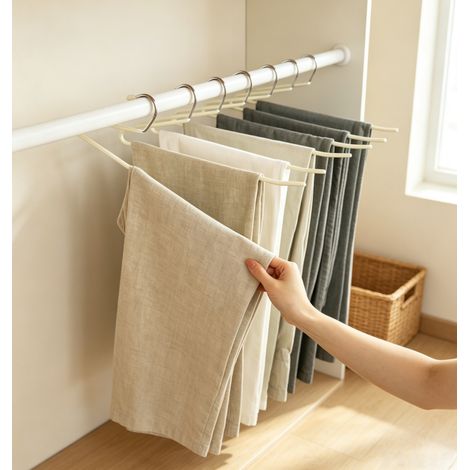 lot de 10 cintres à pantalon en forme de 2 antirides antidérapants revêtement plastique gris longueur 35 cm avec crochet de suspension rangement de pantalons pour armoire placard gain de place (1/5)