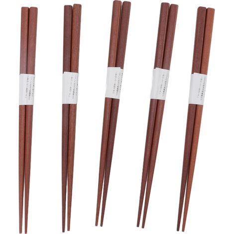 Lot de 5 paires de baguettes en bois de santal rouge à motif rainuré, naturelles et réutilisables (1/5)