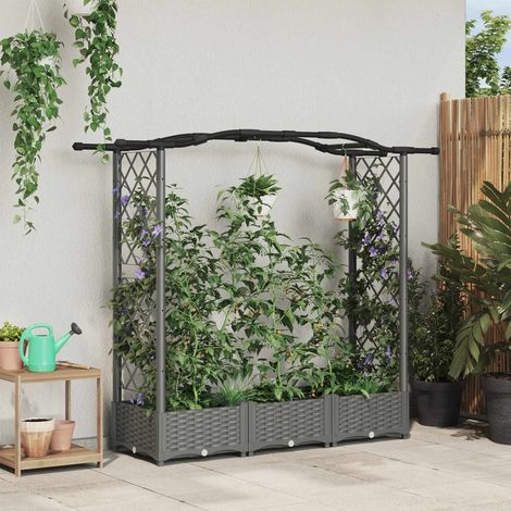 Teenpull – Hochbeet mit Rankgitter und Dach Hellgrau 169 x 40 x 123 cm PP (1/5)