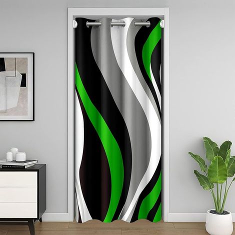 Vert Noir Gris Stripes Rideau Occultant Rideaux Géométrique Résumé Rideau de Porte 150x203cm Géométrie Rideaux Interieur Salon Chambre Modernee Stripes Art Rideaux Exterieur d'entrée - 150L X 203H cm (1/5)