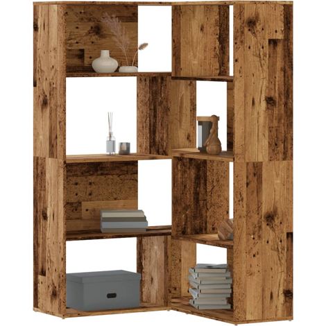 Estantería de esquina 4 niveles madera envejecida 85x85x140 cm