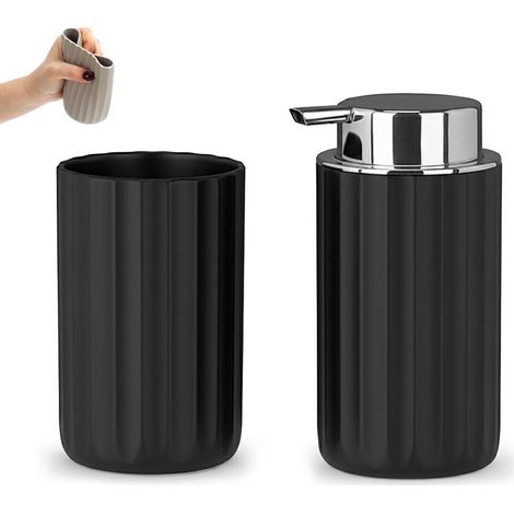 Set accessori bagno da due pezzi in gomma termoplastica nera - Gummy
