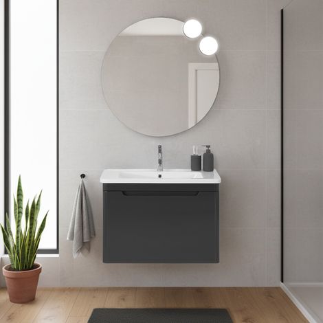 Mobile bagno sospeso 80 cm antracite lucido con specchio 70x90 Stillo (1/5)