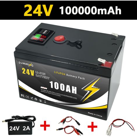24V Lithium Iron Phosphate 120AH High-Capacity Battery, USB Interface with New Power Display - 24V 100AH + Charge/Discharge Kit - 25.2V