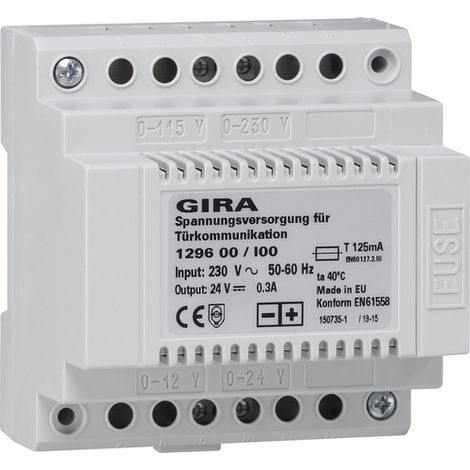 GIRA 129600 APPAREIL DE COMMANDE ALIMENTATION POUR COMMUNICATION DE PORTE 24 V DC 300 MA (1/2)