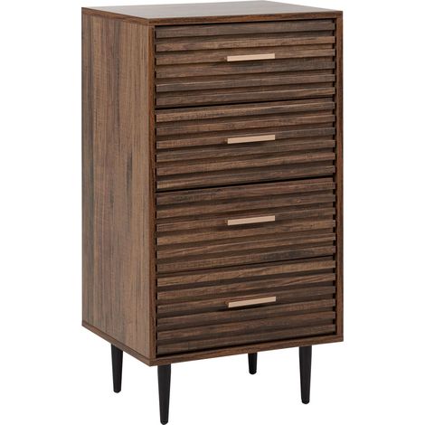 Commode Moderne à 4 Tiroirs de Rangement Pieds en Fer Cadre MDF Bois Foncé Keith