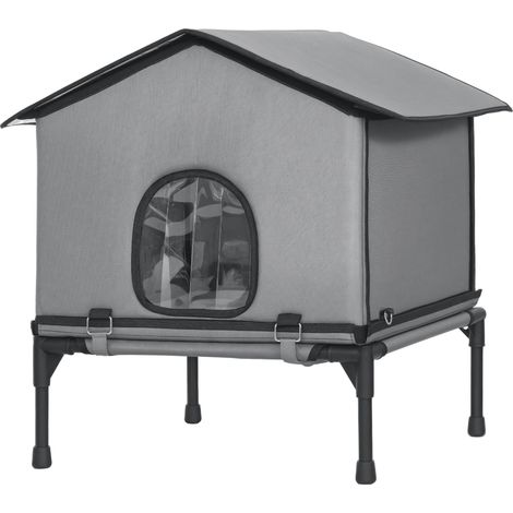 Maison pliable pour chat avec coussin, niche surélevée et imperméable, 62 x 58,5 x 60 cm, grise (1/5)