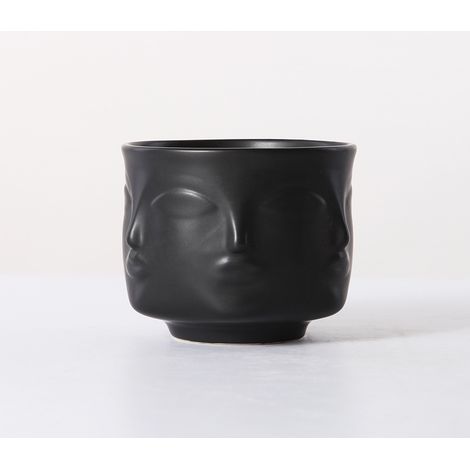 Black Decorative Ceramic Bowl with Face Pattern, Jewelry Holder and Key Holder, Vase Decor for Livin (1/5)