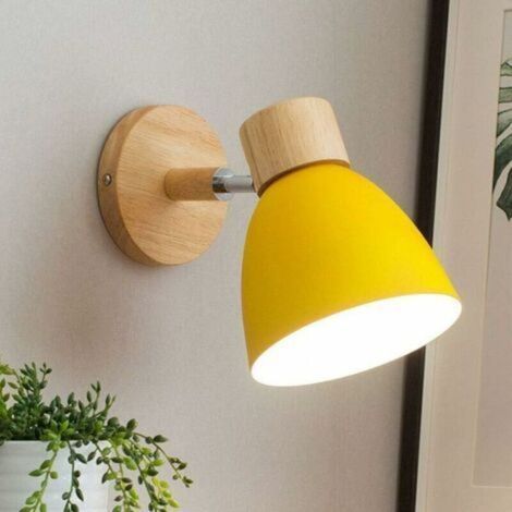 AMXCNOY Applique murale moderne en métal et fer, design nordique avec base en bois, culot E27, idéale pour chevet, chambre à coucher, balcon, restaurant, escaliers ou décoration murale – modèle simple (1/3)