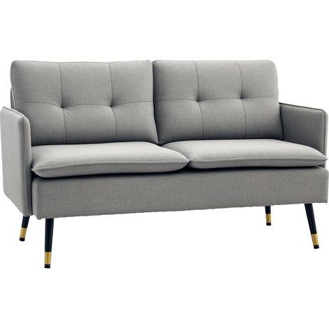 Confort d'Assise et Détente Canapé Droit 2 Places Capitonné Gris avec Pieds Métal 139x68x80cm pour Salon et Espace Lecture (1/5)