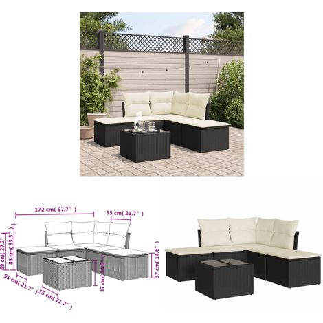 Salon de jardin 6 pcs avec coussins noir résine tressée - Ensemble Salon De Jardin - Meuble De Jardin - Salon De Jardin Pliable - Mobilier De Jardin - Chaise Longue - Home & Living (1/3)